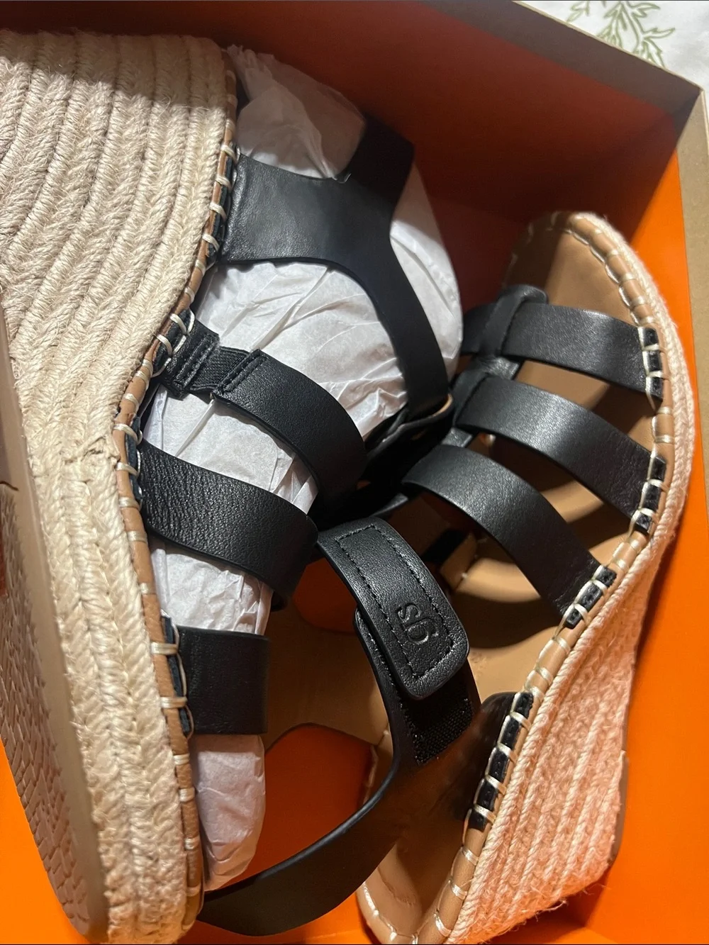 Kenneth Cole Black Leather Strappy Espadrille Wedge Sandals - Women's